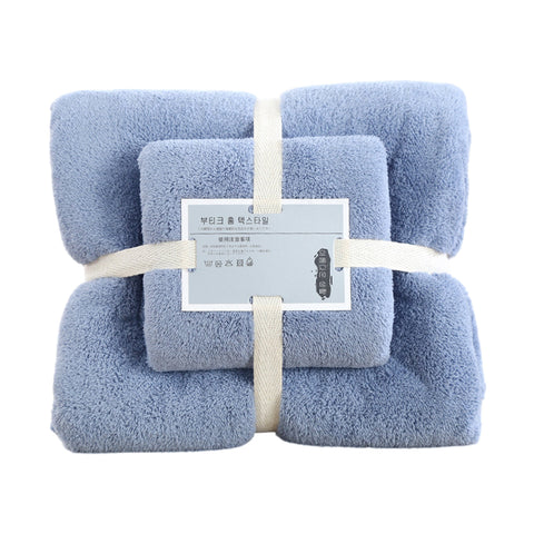 Premium Coral Velvet Towel Set – Blue