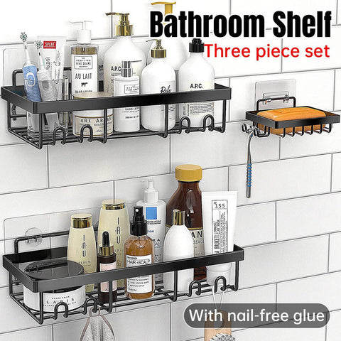 Premium Perforation-Free Bathroom Shelf Set – Black 3 Pieces