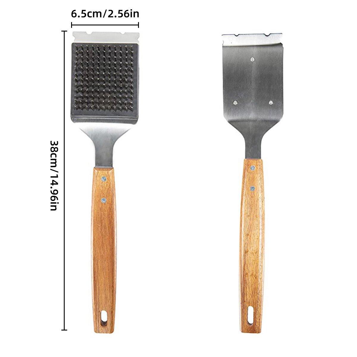 Premium BBQ Grill Cleaning Brush – Acacia Wood Handle