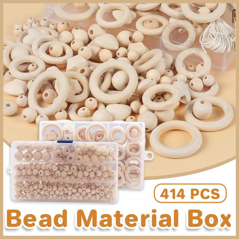414pc DIY Wooden Bead Kit for Craft & Jewelry Making - Natural Log Colour - SuperSaverAU - view 1