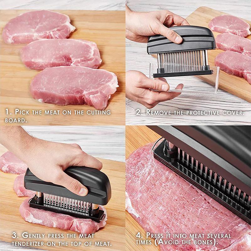 Premium 48-Blade Stainless Steel Meat Tenderizer – Black