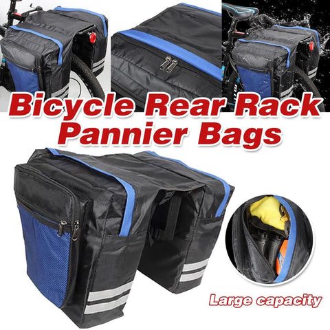 Premium Bicycle Rear Rack Pannier Bag with Double-Side Storage & Reflective Strips - Blue