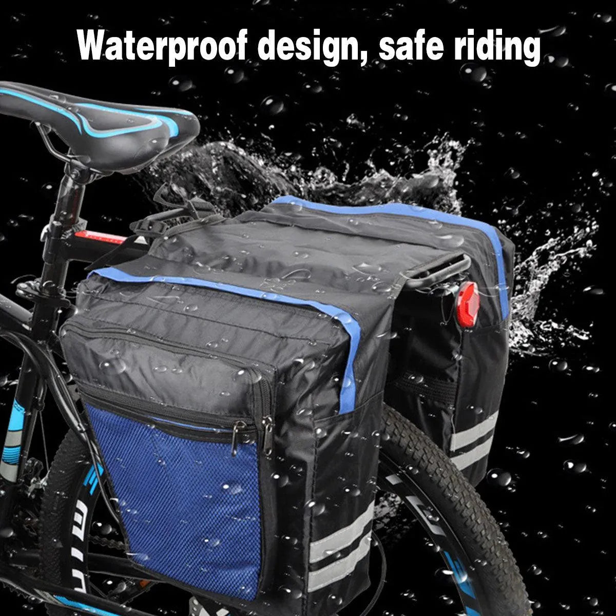 Premium Bicycle Rear Rack Pannier Bag with Double-Side Storage & Reflective Strips - Blue
