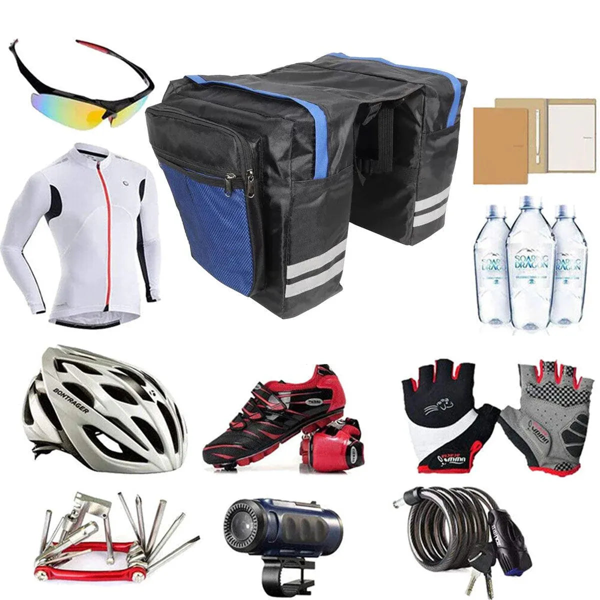 Premium Bicycle Rear Rack Pannier Bag with Double-Side Storage & Reflective Strips - Blue