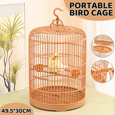 Portable Luxury Bird Round Cage, 49.5cm H x 30cm D, Lightweight, Easy Clean - SuperSaverAU - view 1