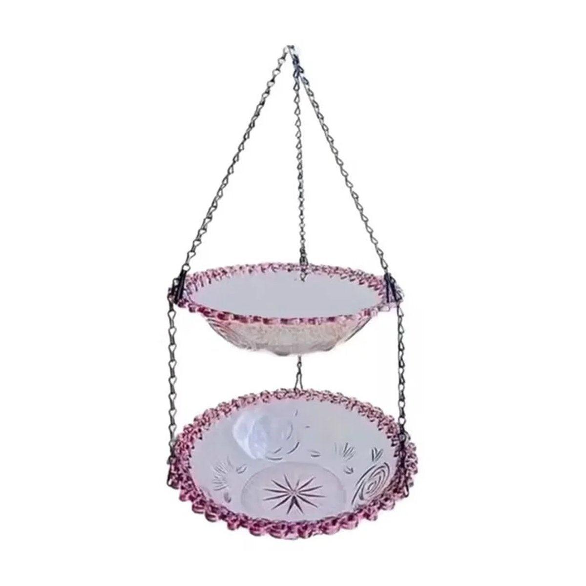 Premium Grey Outdoor Hanging Bird Feeder & Bath with Dual Bowls