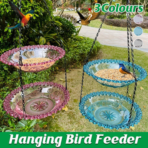 Premium Purple Outdoor Hanging Bird Feeder & Bath with Dual Bowls