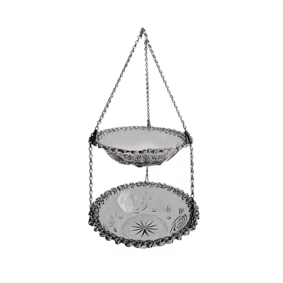 Premium Purple Outdoor Hanging Bird Feeder & Bath with Dual Bowls