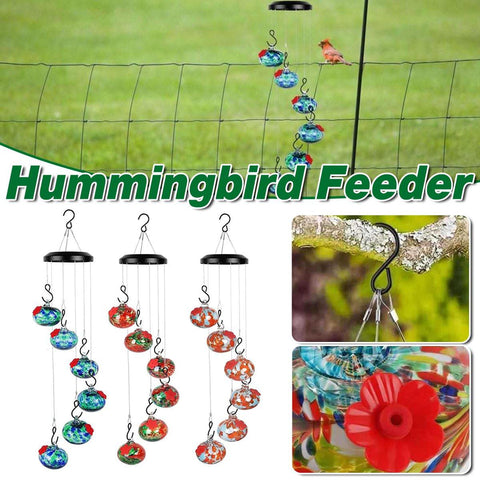 Hanging Hummingbird Feeder 59.6 cm, Hand-Blown Glass, Flower-Shaped Ports, Multicoloured - SuperSaverAU - view 1