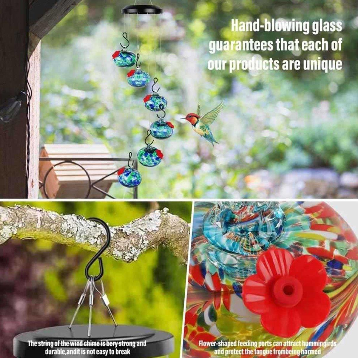 Hanging Hummingbird Feeder 59.6 cm - Hand-Blown Glass, Flower Ports, Multicoloured - SuperSaverAU - view 5