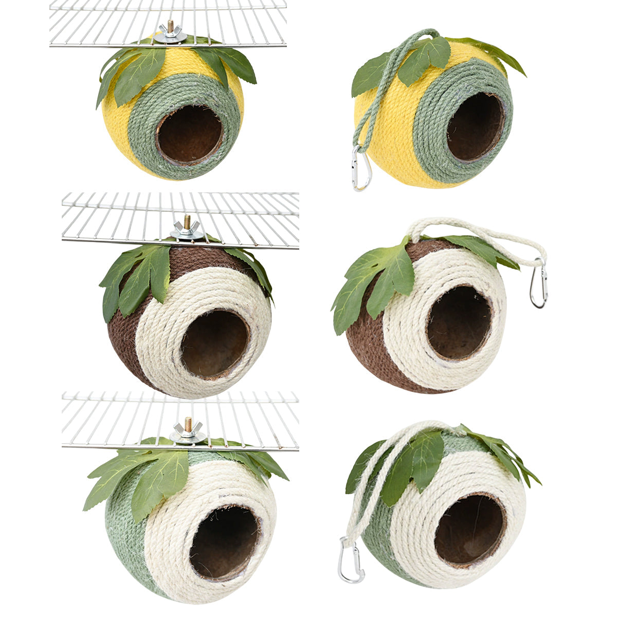 Coconut Shell Bird Nest for Small Birds - 13cm, Colourful Braided Hanging Bed - SuperSaverAU - view 2