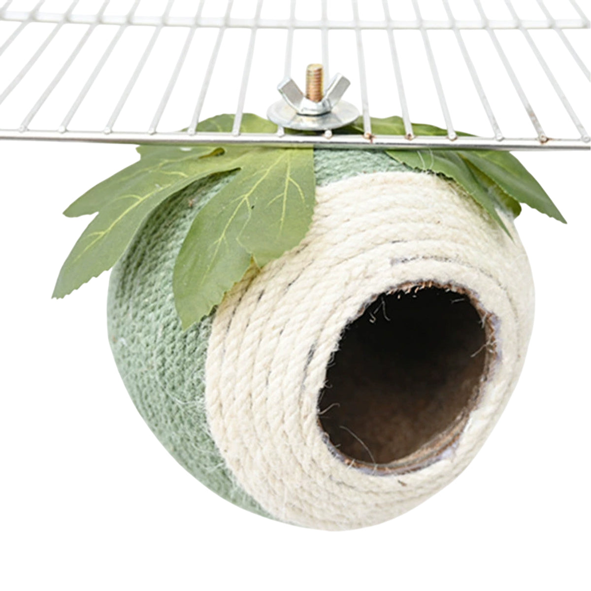 Premium Coconut Shell Bird Nest with Braided Twine - White Green Screw Model