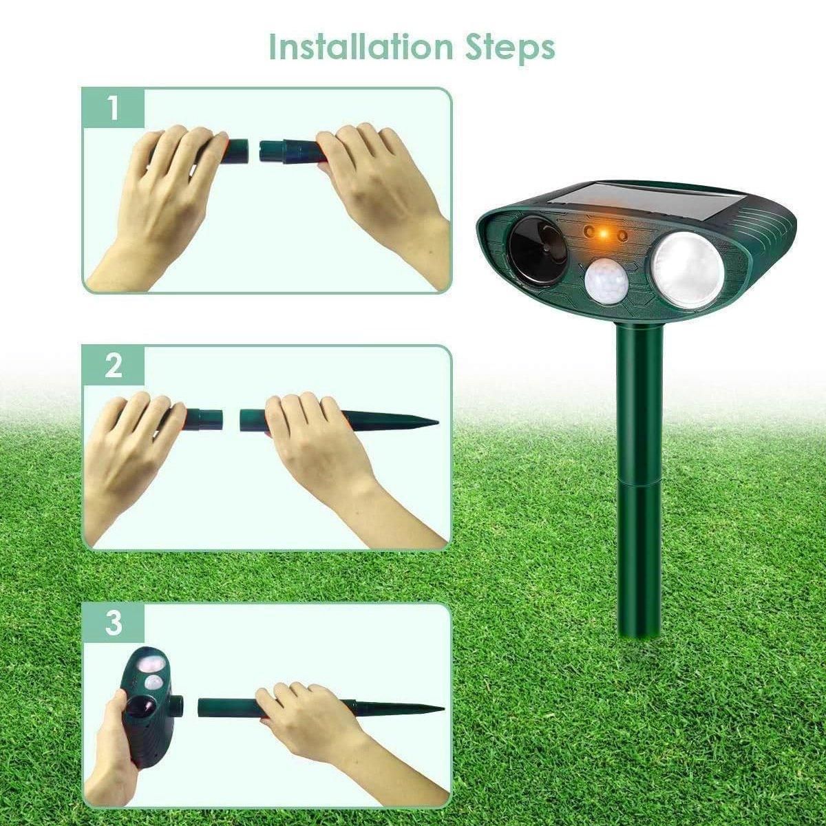 Premium Solar Ultrasonic Animal Repeller with PIR Sensor & LED Flash