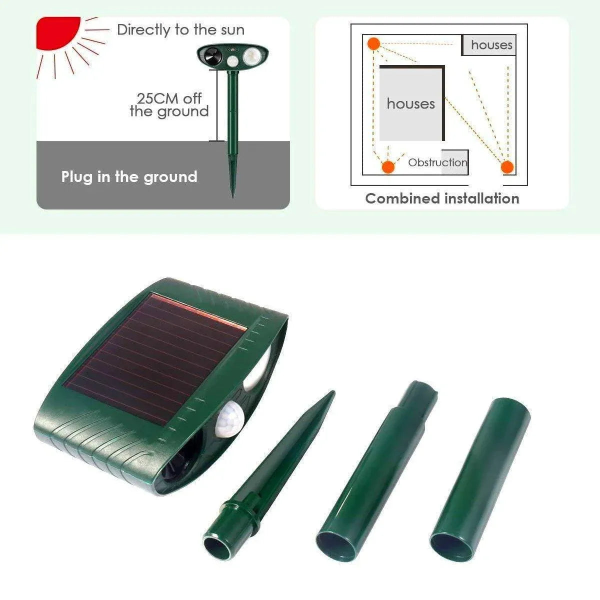 Premium Solar Ultrasonic Animal Repeller with PIR Sensor & LED Flash