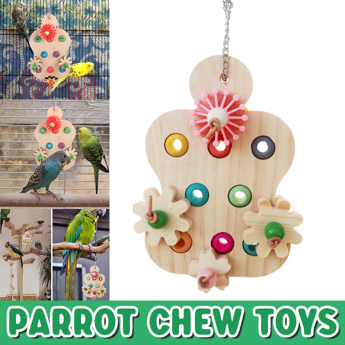 Premium Wooden Parrot Chewing Toy with Interactive Beads