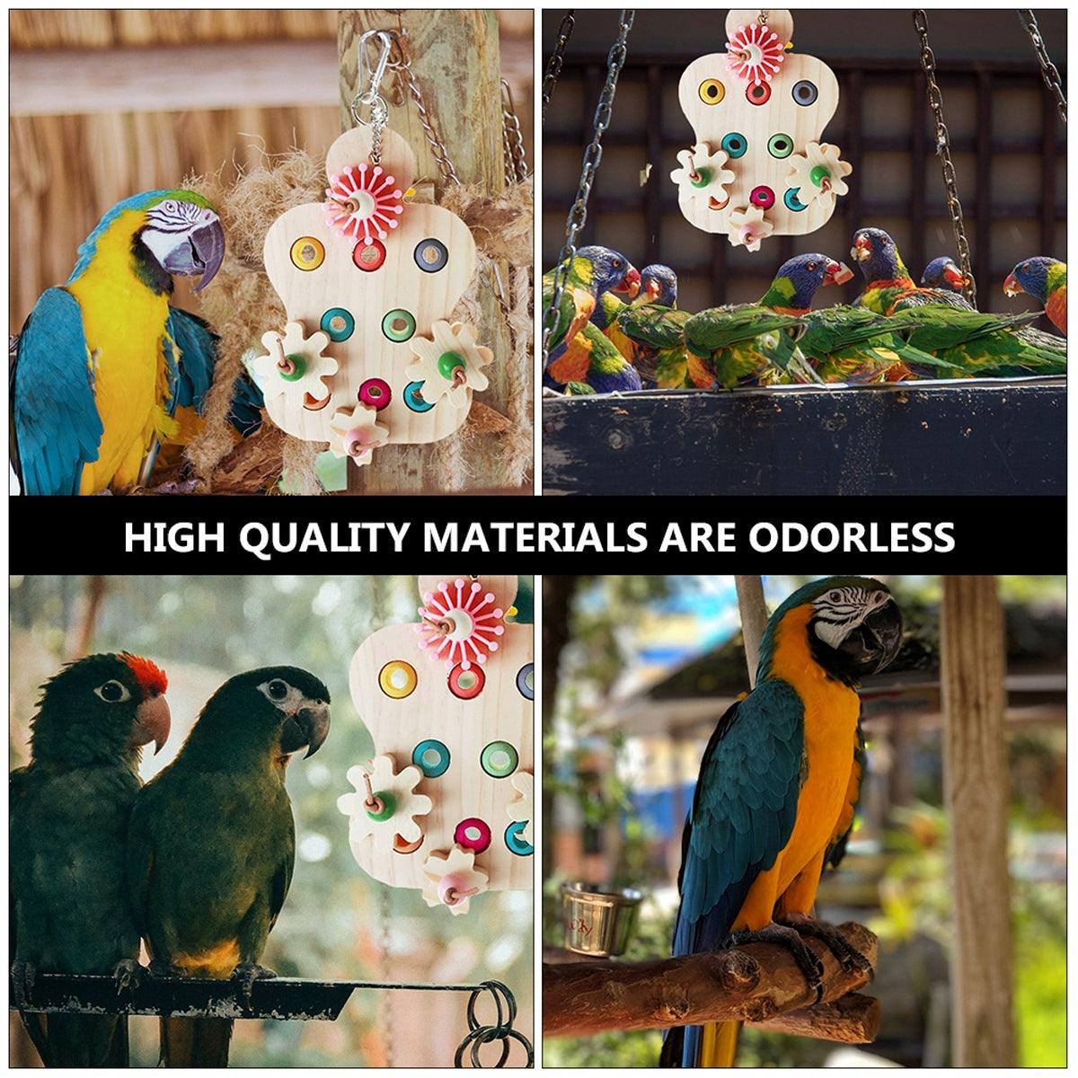 Premium Wooden Parrot Chewing Toy with Interactive Beads