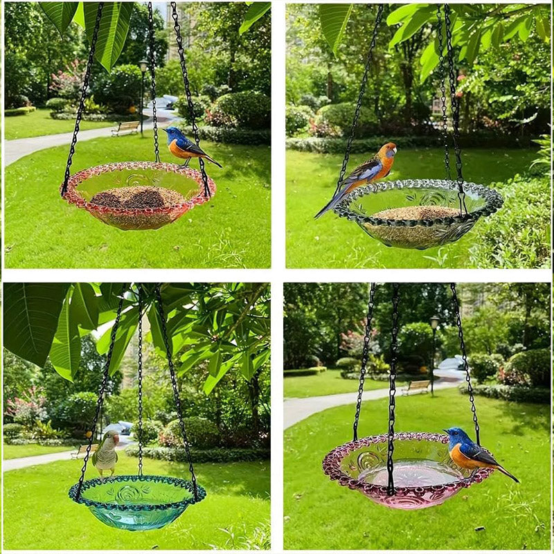 Premium Hanging Glass Bird Bath and Feeder – Purple
