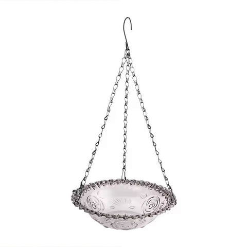 Premium Hanging Glass Bird Bath and Feeder – Purple