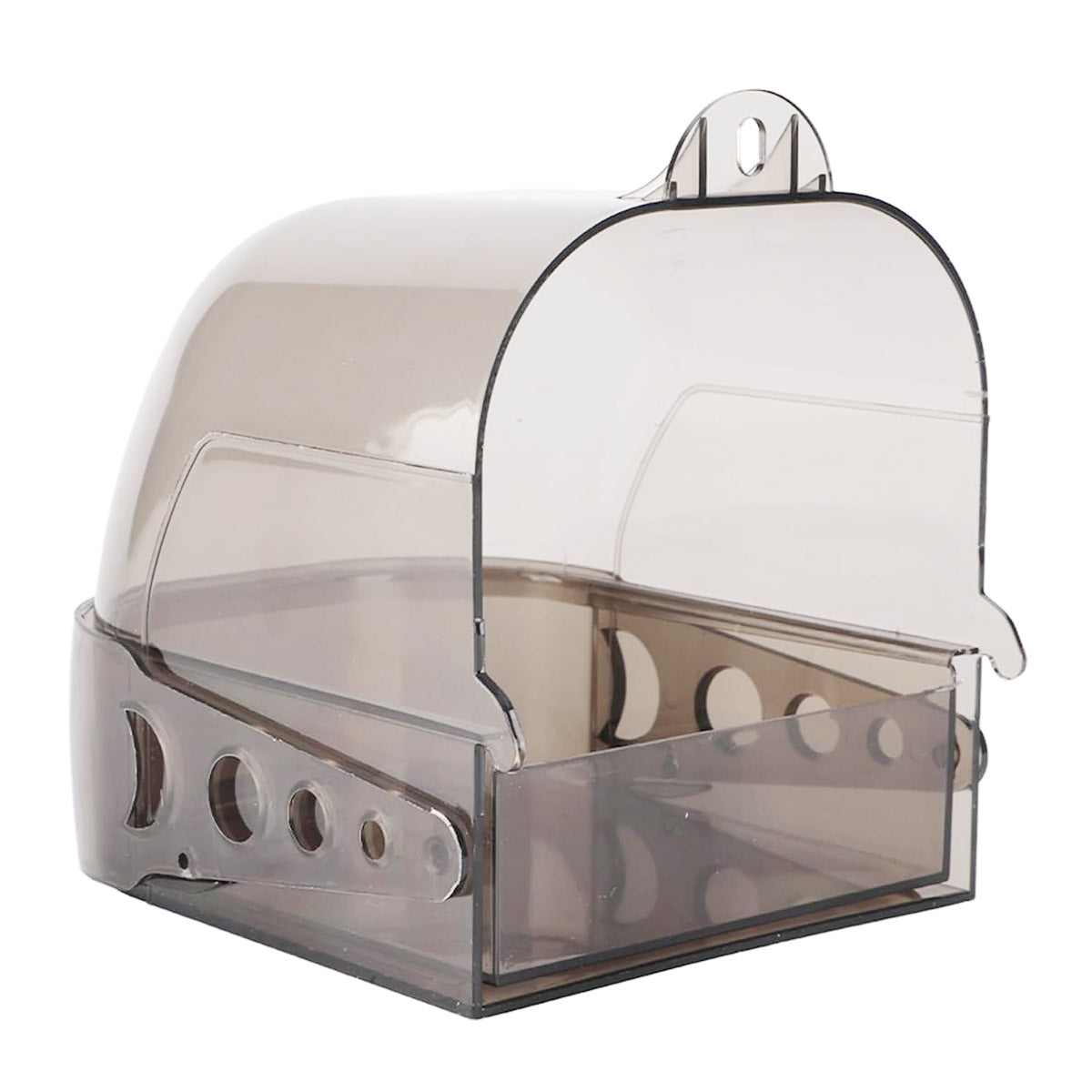 Premium Grey Transparent Parrot Bird Bath Box with Pull-Out Drawer