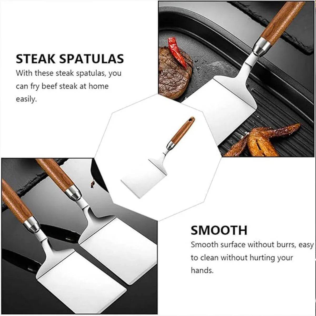 Premium Stainless Steel Teppanyaki Spatula – Wooden Handle