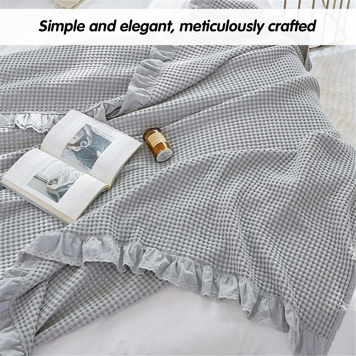 Cotton Waffle Blanket 150cm × 200cm - Lightweight Soft Throw for Sofa & Bed - Beige - SuperSaverAU - view 4