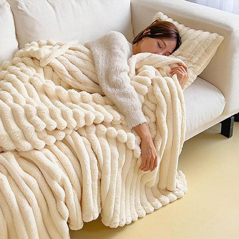 Plush Blanket Leisure Blanket Autumn Winter Warm Nap Throw Soft Cozy - White-100x150cm - SuperSaverAU - view 1