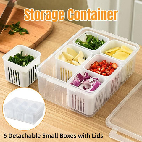 Premium 6-Compartment Vegetable Crisper Box – White with Lid