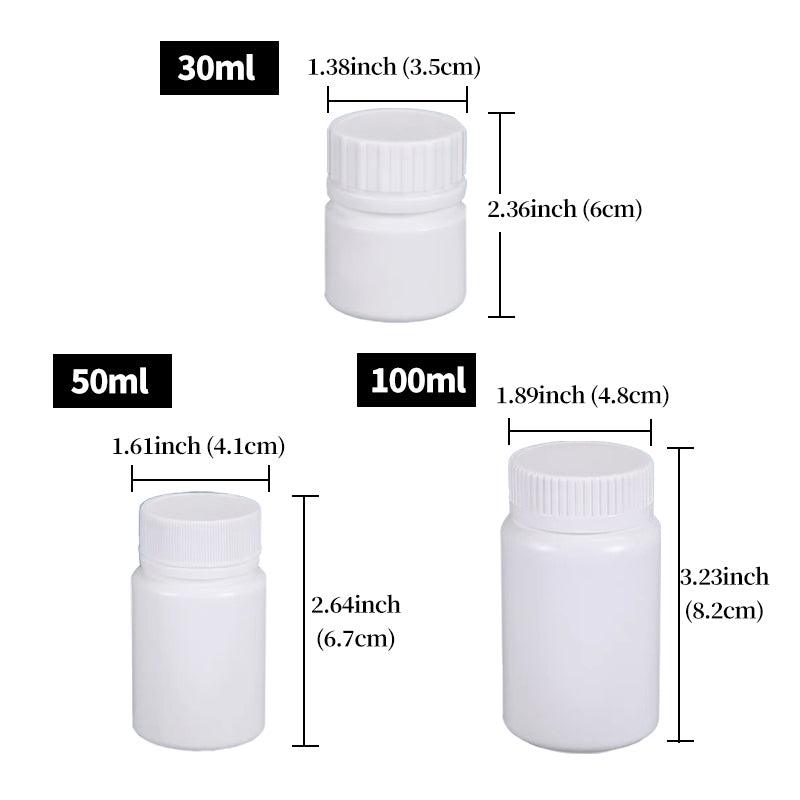 Premium 100pcs 50ml White HDPE Capsule Bottles with Screw Caps and Foil Seals