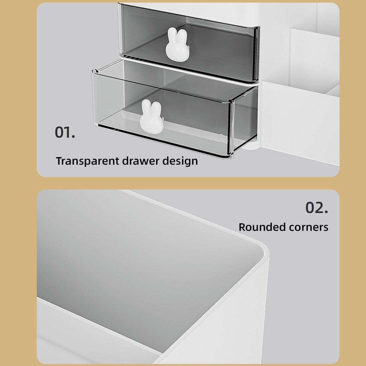 Cartoon Drawer Type Cosmetic Jewelry Storage Box Desktop Student Stationery Box - White - SuperSaverAU - view 2