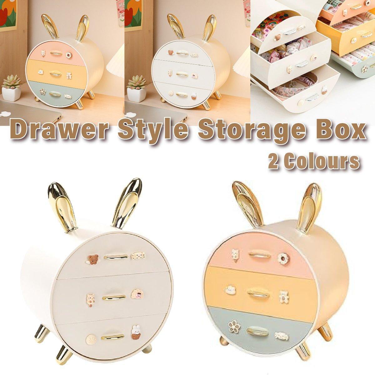 Large Multi-functional Makeup Storage Organizer Rabbit Decor Drawer Cosmetic Box - White - SuperSaverAU - view 1