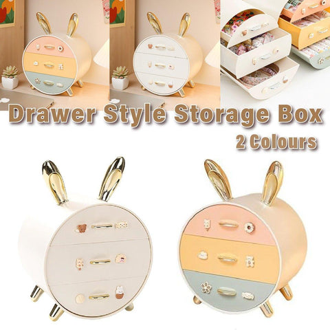 Large Multi-functional Makeup Storage Organizer Rabbit Decor Drawer Cosmetic Box - White - SuperSaverAU - view 1