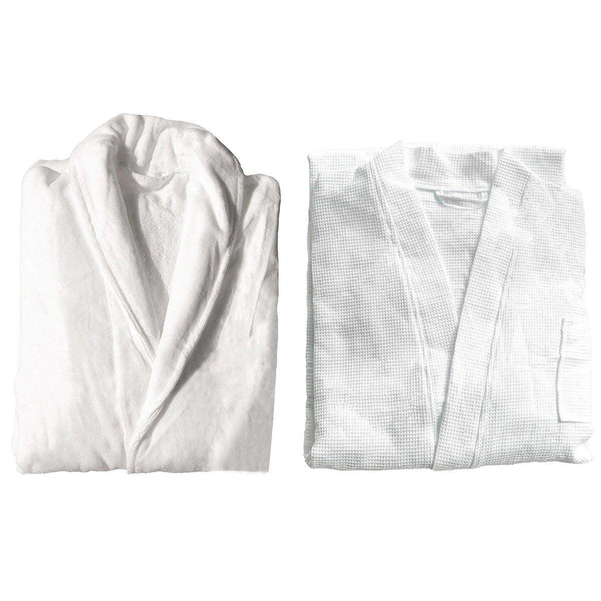 Cotton Kimono Collar Bathrobe - Hotel Quality Thick Fleece Towel - Waffle - 130 cm - SuperSaverAU - view 1