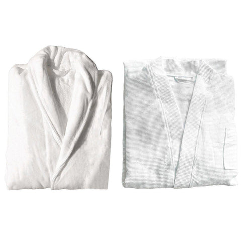 Cotton Kimono Collar Bathrobe - Hotel Quality Thick Fleece Towel - Waffle - 130 cm - SuperSaverAU - view 1