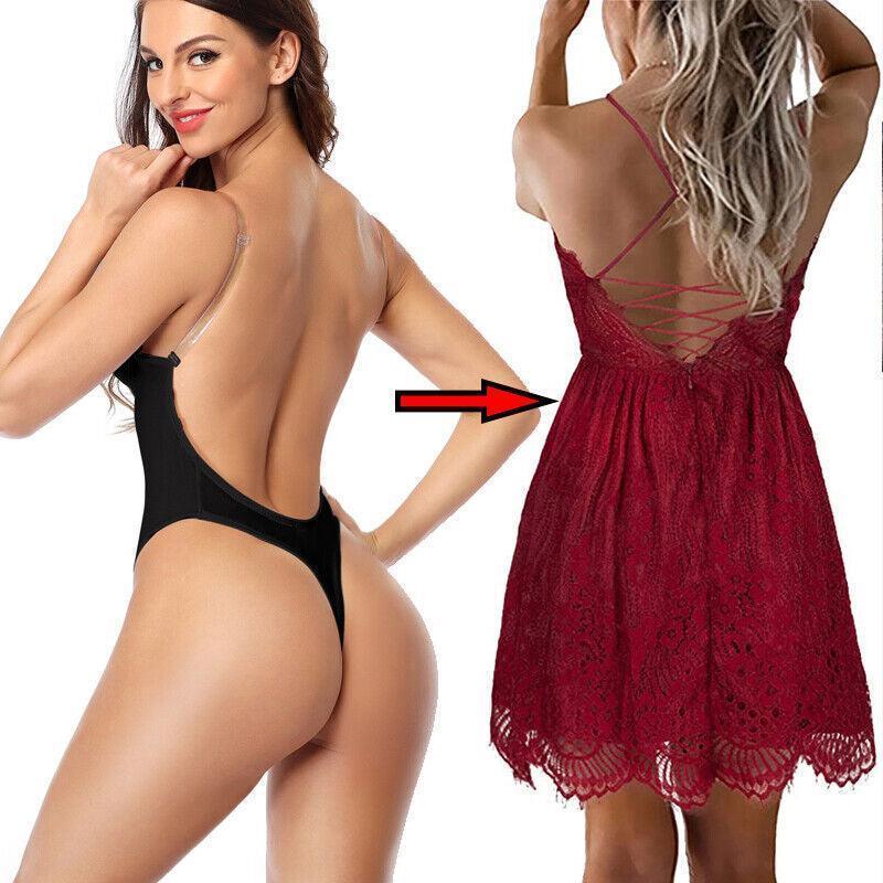 Skin S Size Women Deep U Plunge Bodysuit - Seamless Push Up Bra - SuperSaverAU - view 5
