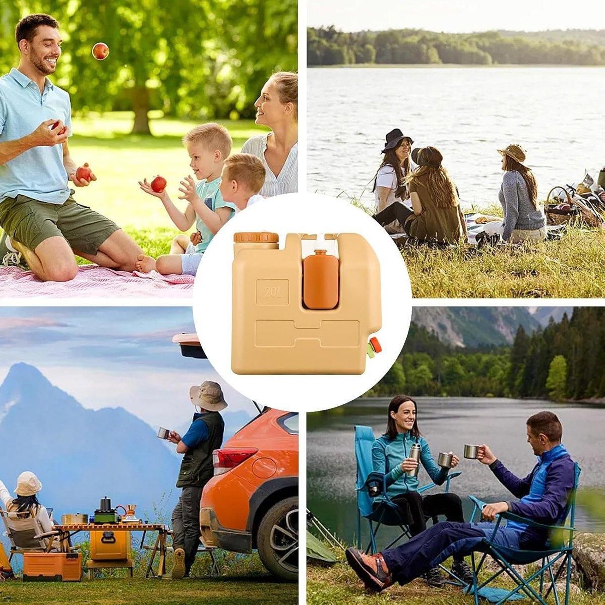 Premium 20L Camping Water Container with Tap - Beige