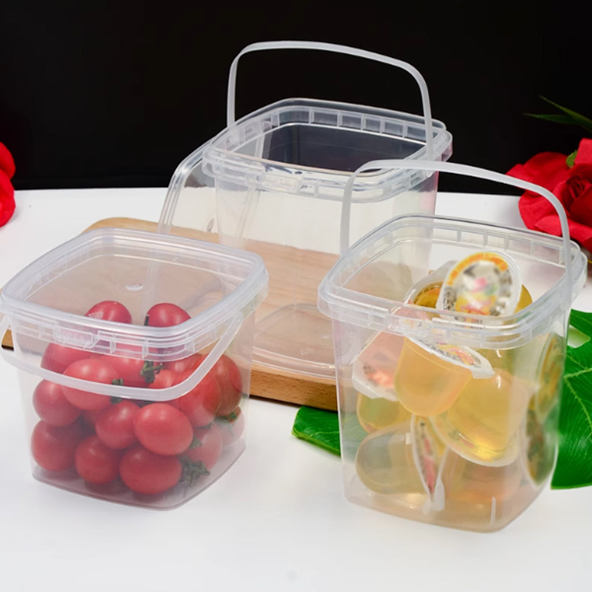 Premium Transparent Round Plastic Buckets with Lids – 1000ml, 20 Pack