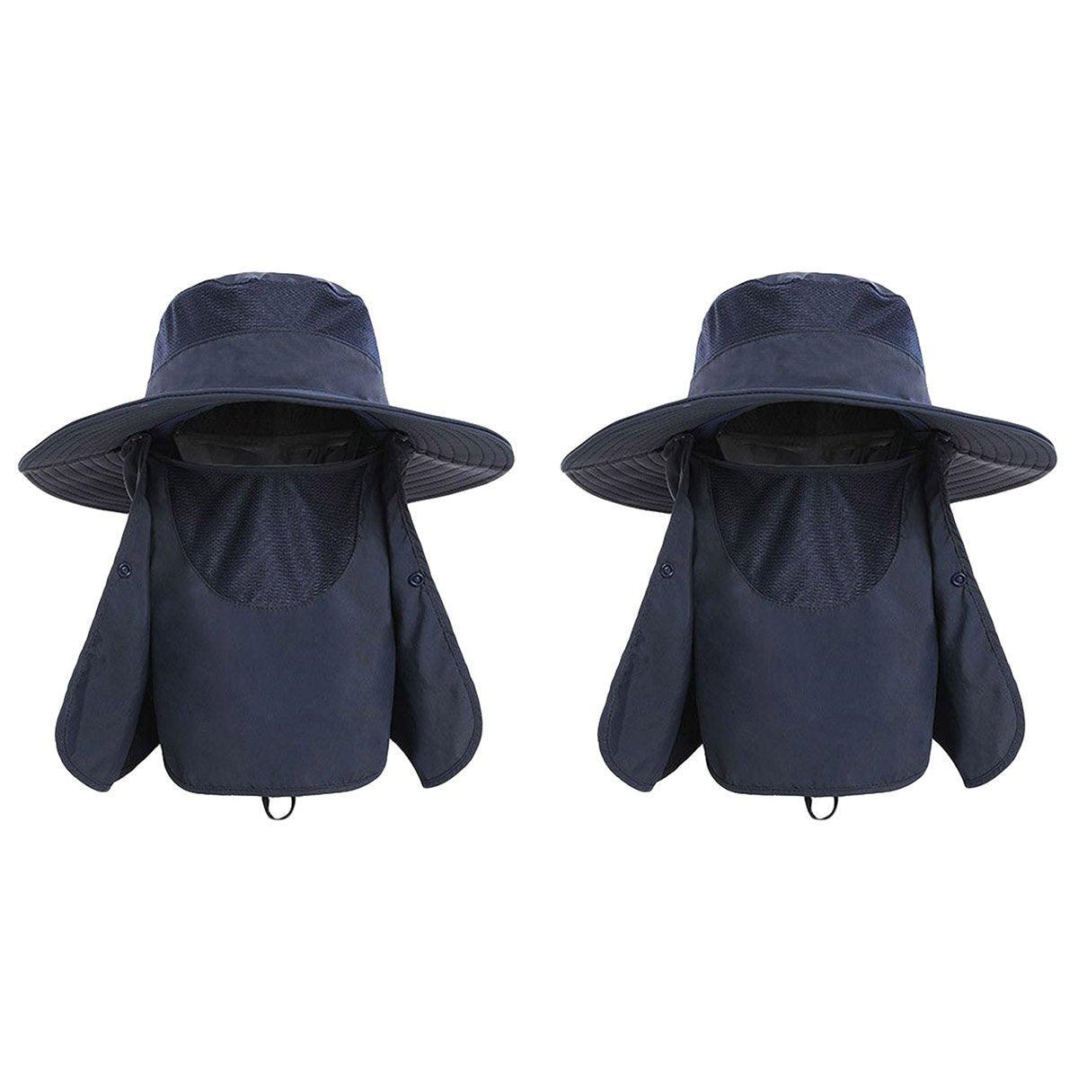 Premium Navy 2 Pack Outdoor Fisherman Sun Protection Hats UPF 50+