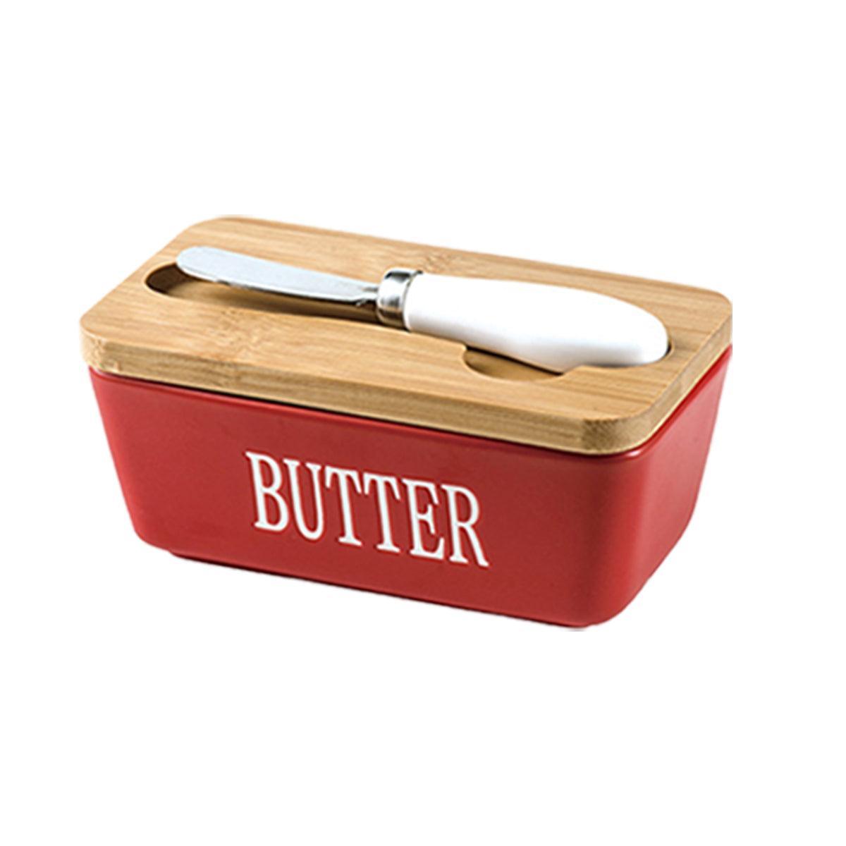 Butter Box with Knife Rectangular Cheese Container with Wooden Lid for Kitchen - Green - SuperSaverAU - view 3