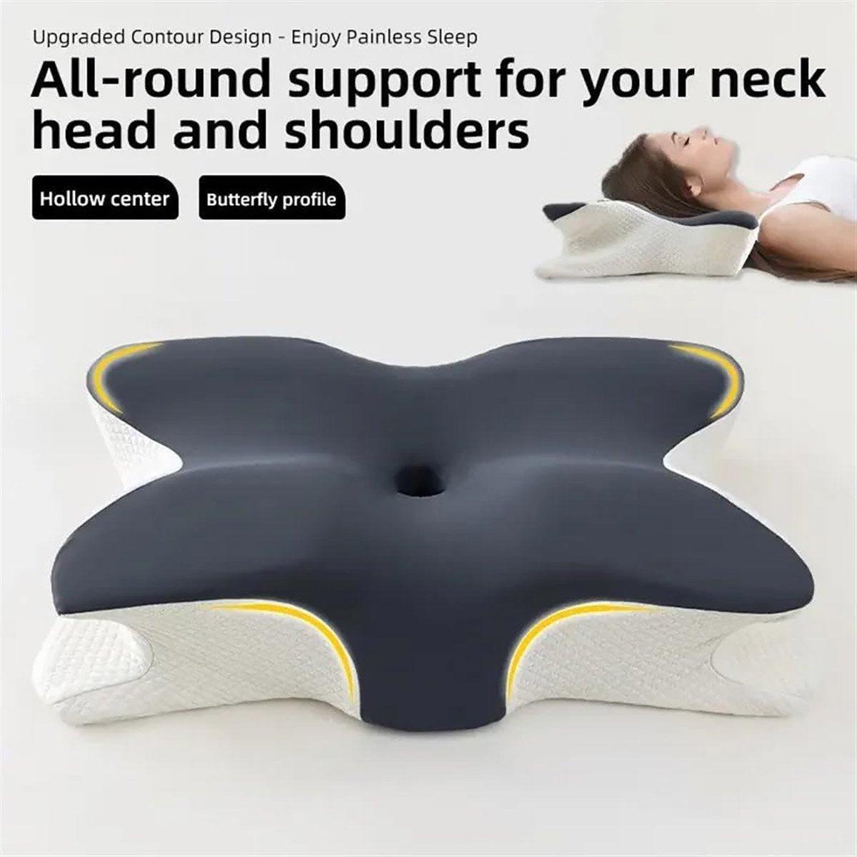 Premium Butterfly Cervical Pillow – Dark Grey Slow-Rebound Memory Foam