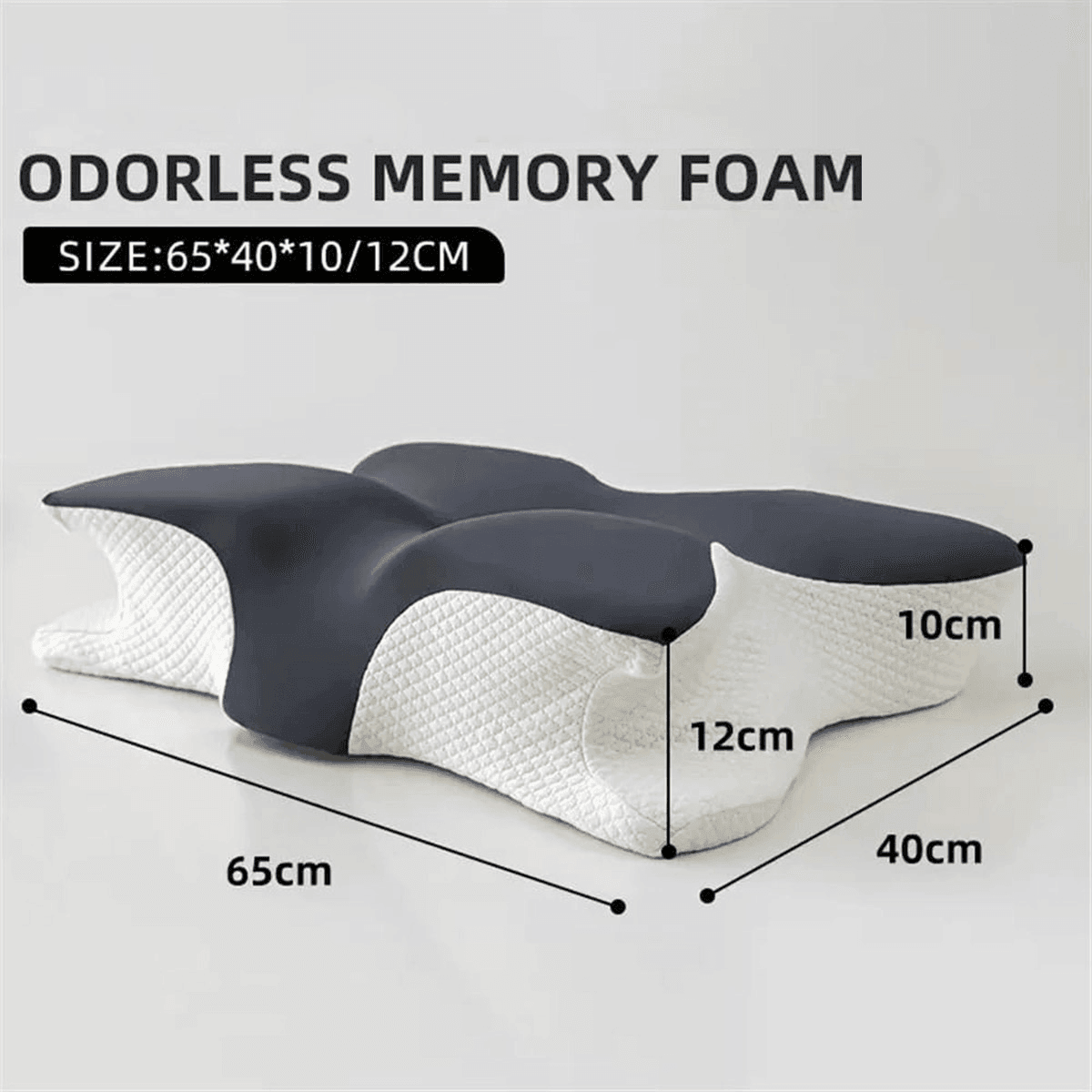 Premium Butterfly Cervical Pillow – Light Grey Slow-Rebound Memory Foam