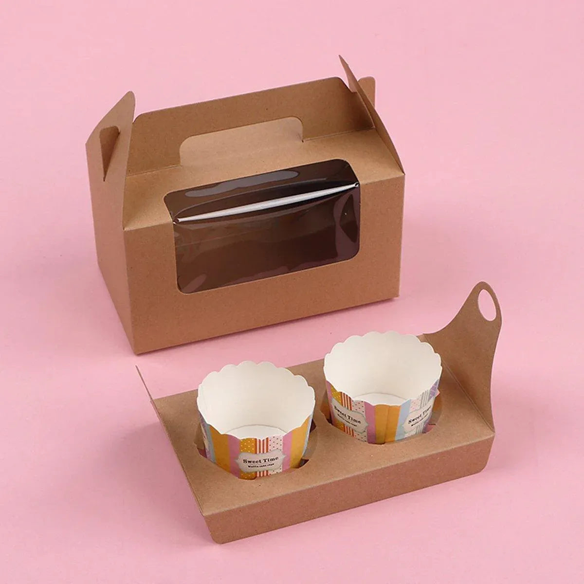 Premium 2 Cup Cupcake Boxes – Blue 25 Pack with Window & Handle