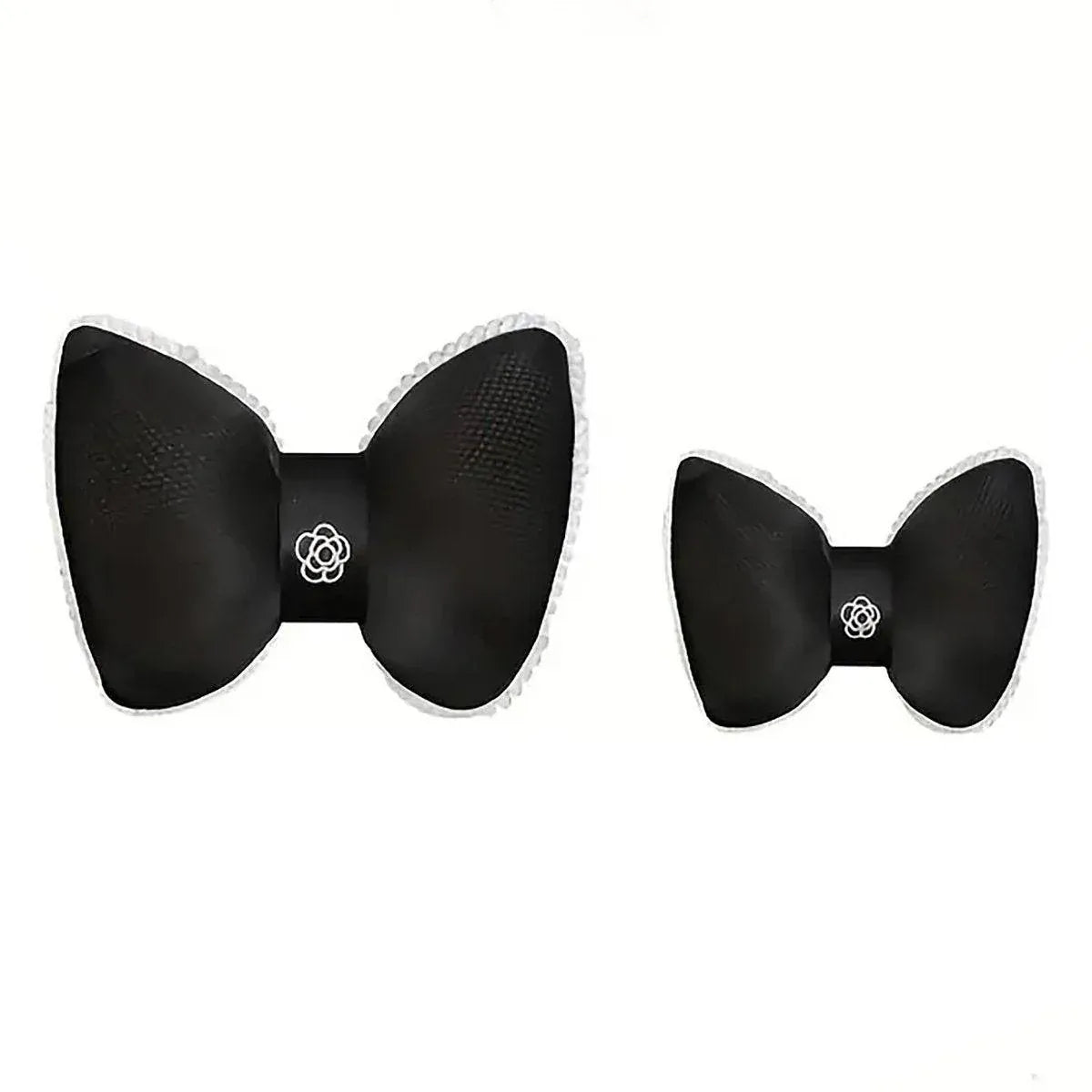 Premium Black Bowknot Car Headrest Neck Pillow with Camellia Detail