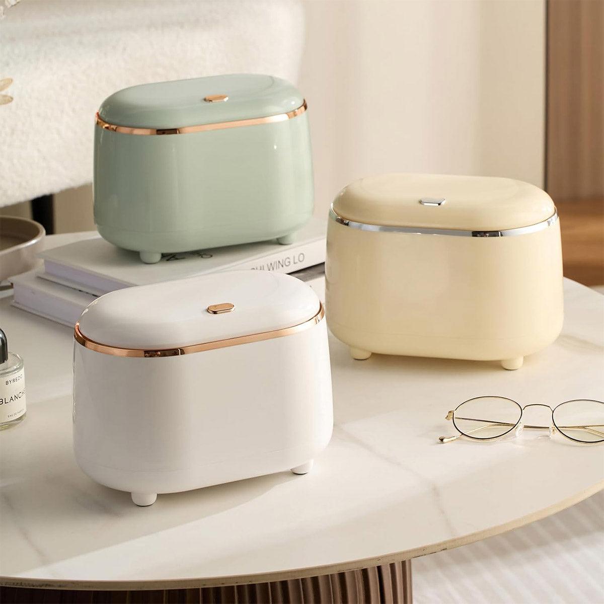 Premium Oval Desktop Trash Bin – Green with Pop-Up Lid