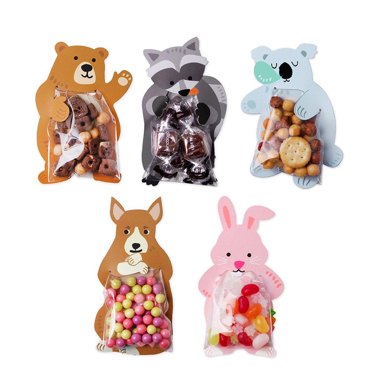 100pcs Cute 3D Cartoon Animal Candy Bags for Party Favors Birthday Gift Wrapping - Gray Fox - SuperSaverAU - view 1