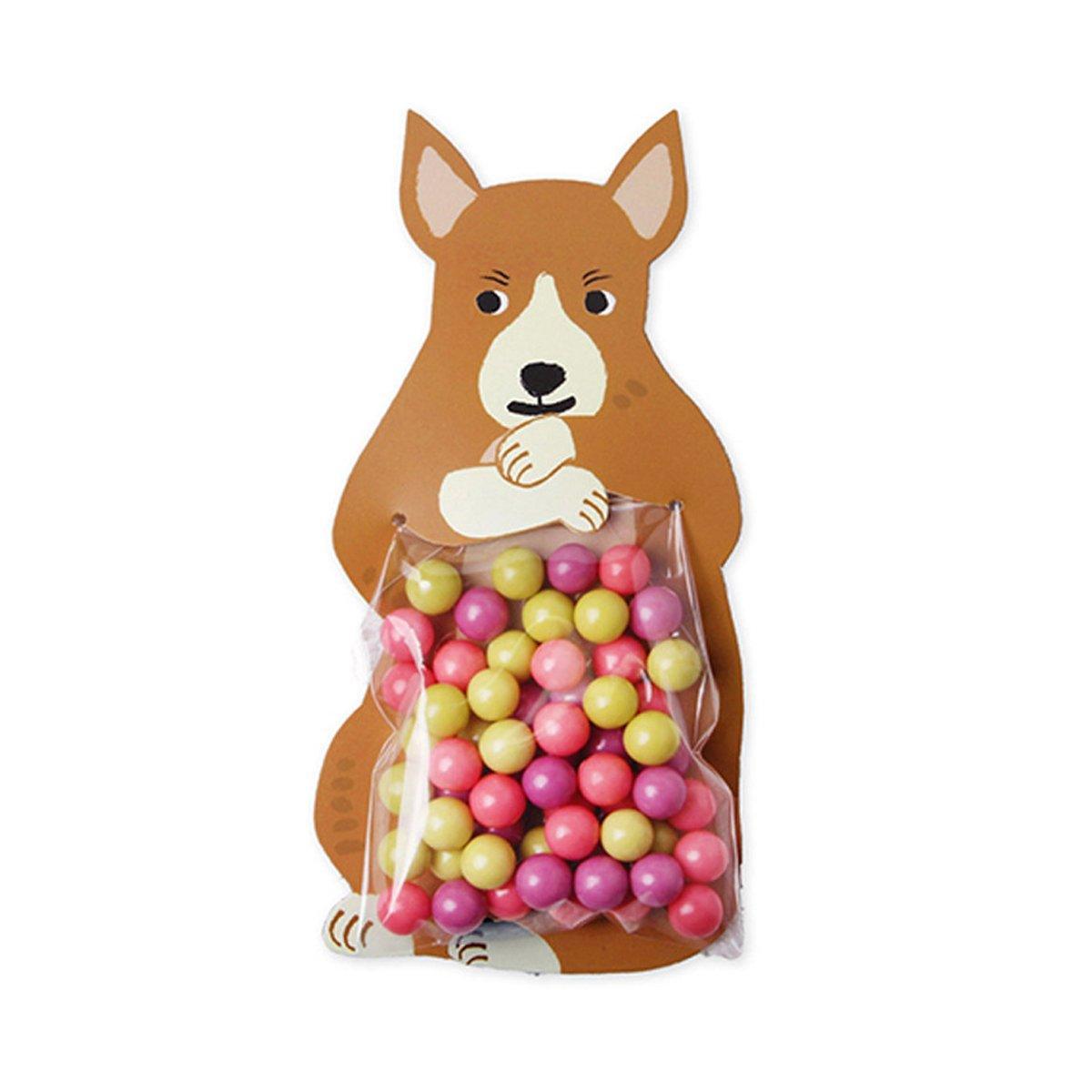100pcs Cute 3D Cartoon Animal Candy Bags for Party Favors Birthday Gift Wrapping - Gray Fox - SuperSaverAU - view 3
