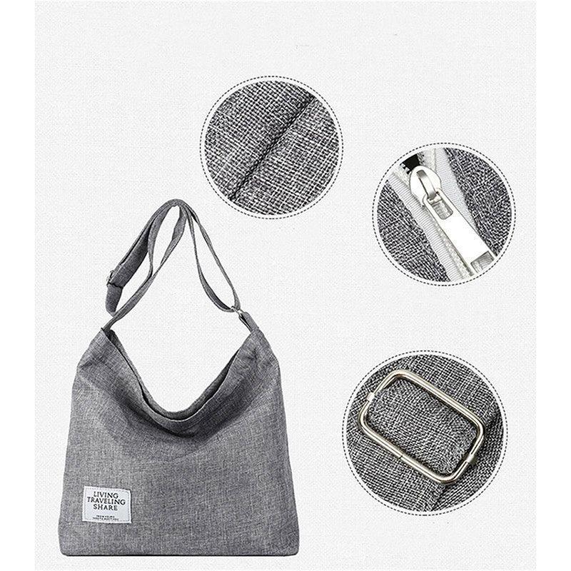 Premium Light Grey Women's Large Canvas Hobo Tote Handbag