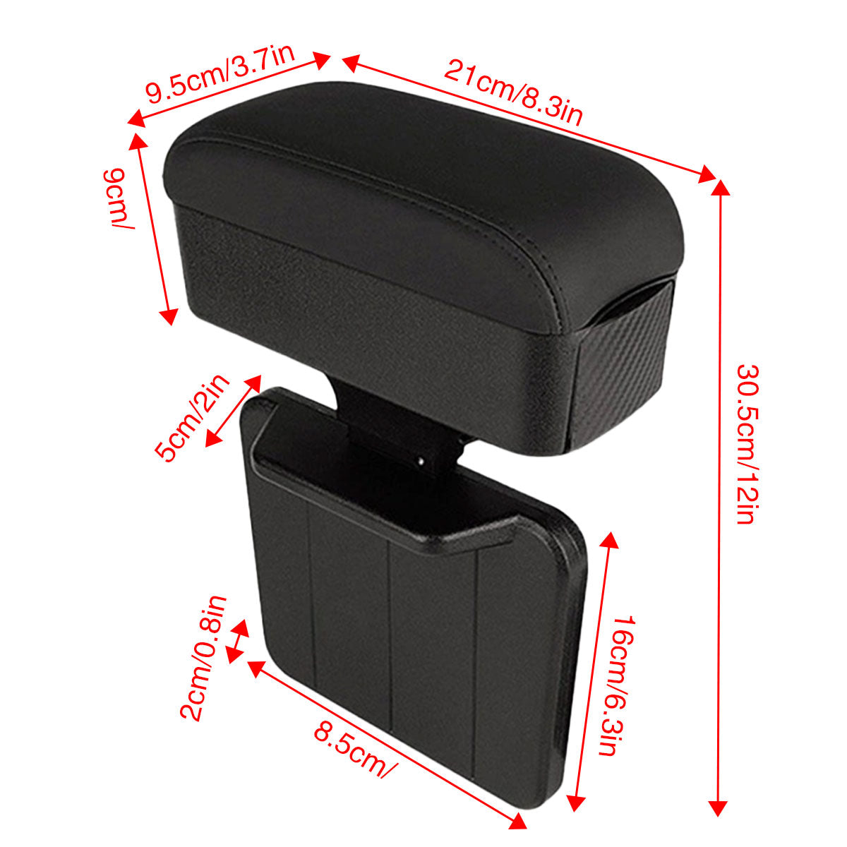 Premium Black Car Armrest Gap Storage Box Organiser