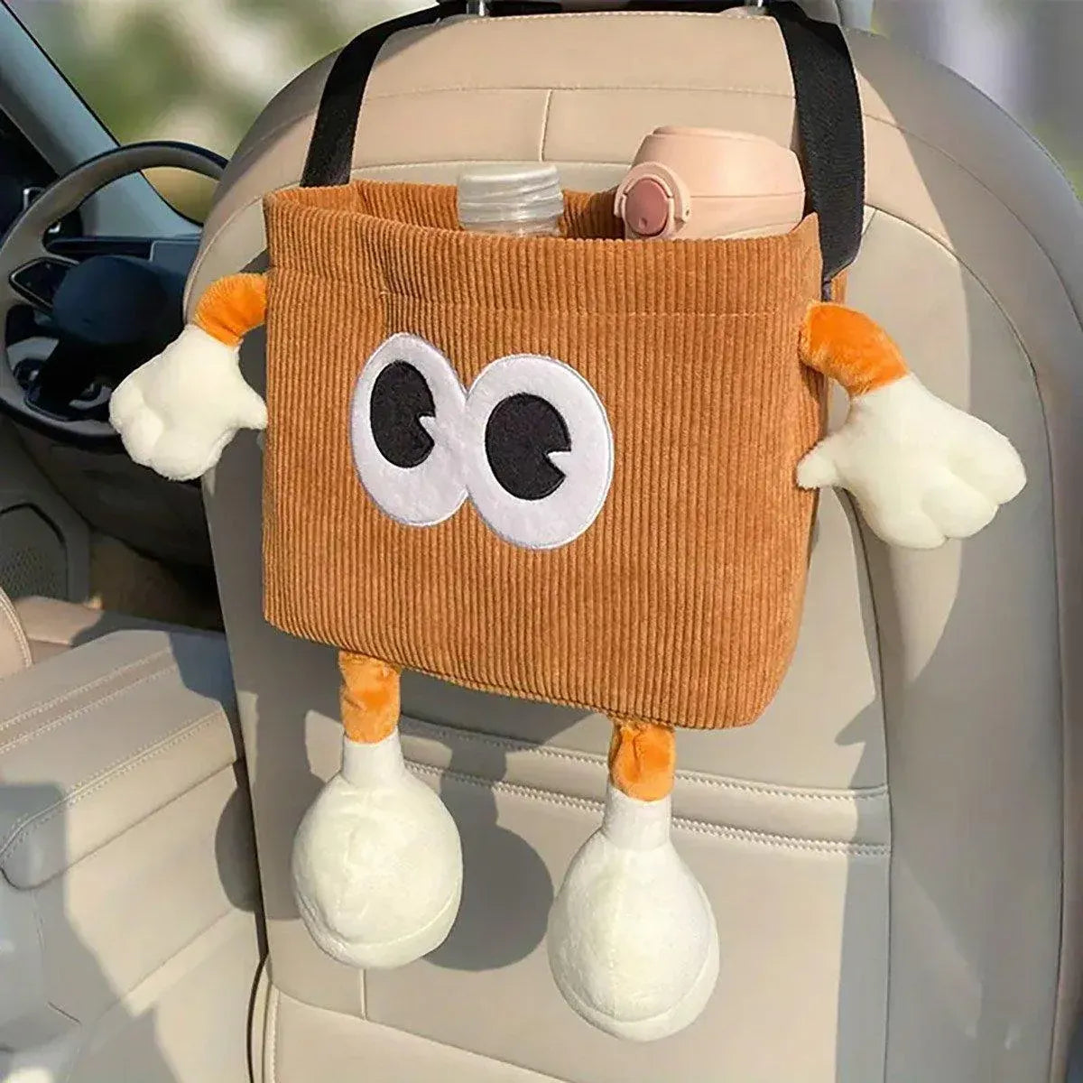 Premium Brown 2 in 1 Car Wastebasket and Tissue Box Organiser