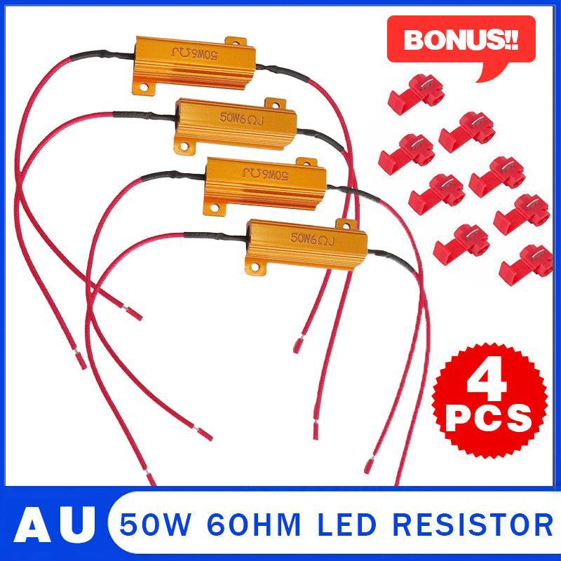 Premium 4 Pack 50W 6 Ohm LED Load Resistors with T-Taps