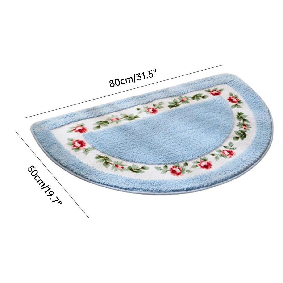Floral Half-Round Entry Mat Non-Slip 50x80cm - Blue, Washable, Elegant Design - SuperSaverAU - view 3